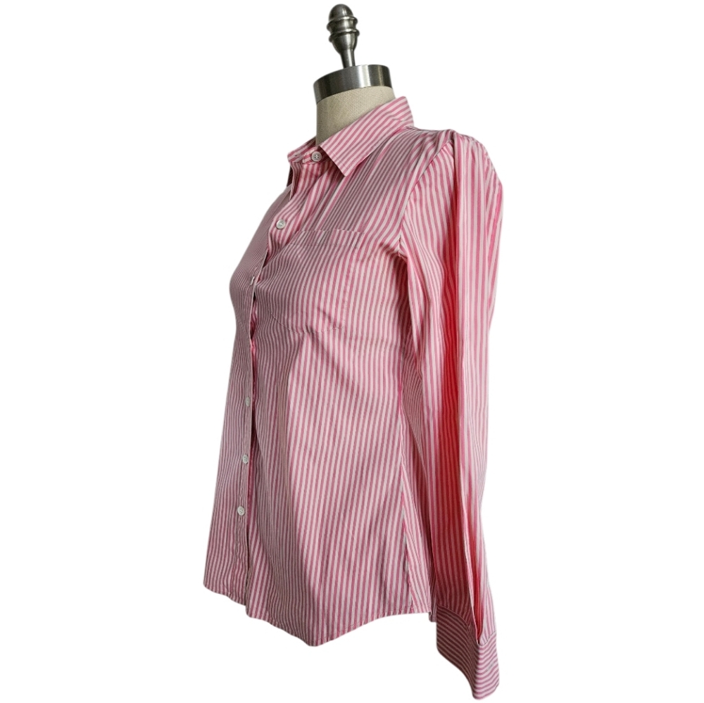 THEORY Pink Striped Stretch Button Down | SZ P/TP - Picture 4 of 7